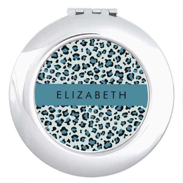 Leopard Print, Spots, Blue Leopard, Your Name Compact Mirror (Front)