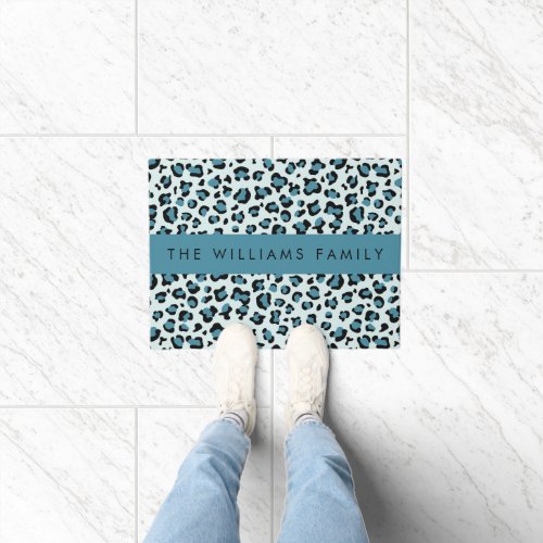 Leopard Print Spots Blue Leopard Your Name Doormat