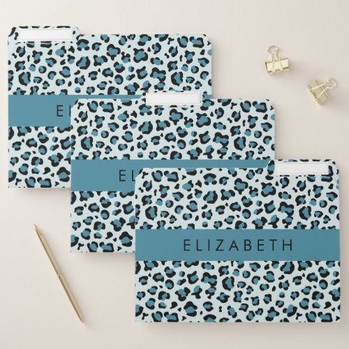 Leopard Print Spots Blue Leopard Your Name File Folder
