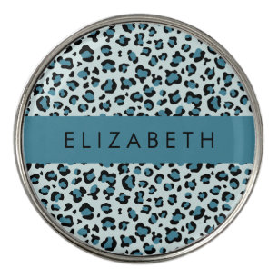 Leopard Print, Spots, Blue Leopard, Your Name Golf Ball Marker