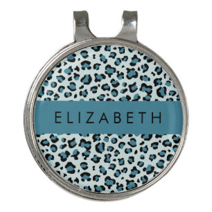 Leopard Print, Spots, Blue Leopard, Your Name Golf Hat Clip