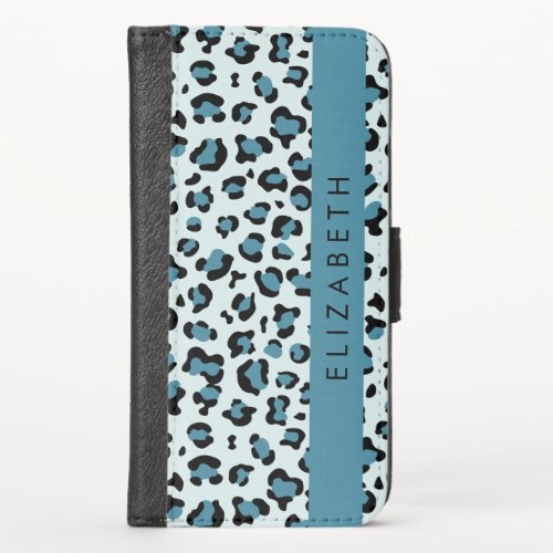 Leopard Print Spots Blue Leopard Your Name iPhone X Wallet Case