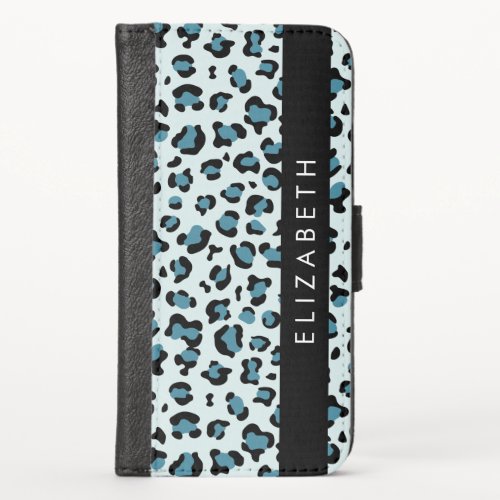 Leopard Print Spots Blue Leopard Your Name iPhone X Wallet Case