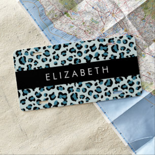 Leopard Print, Spots, Blue Leopard, Your Name License Plate