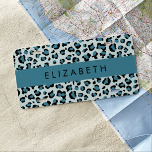 Leopard Print, Spots, Blue Leopard, Your Name License Plate