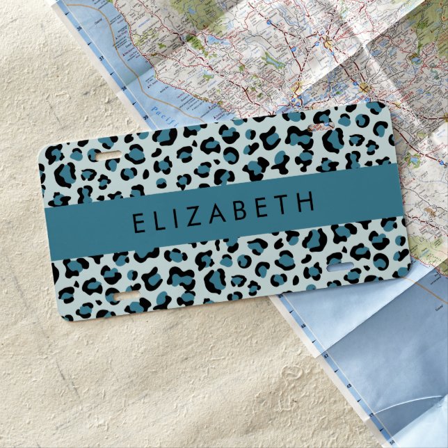 Leopard Print, Spots, Blue Leopard, Your Name License Plate (In Situ)
