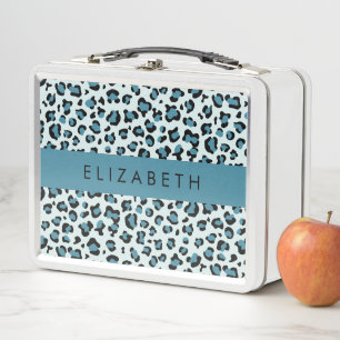 Leopard Print, Spots, Blue Leopard, Your Name Metal Lunch Box