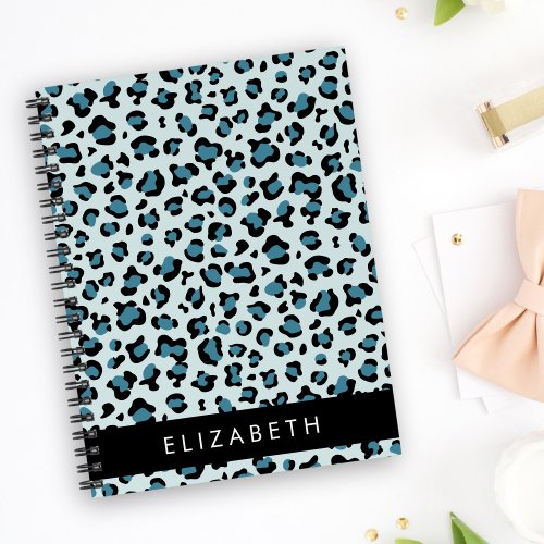 Leopard Print Spots Blue Leopard Your Name Notebook