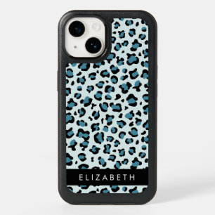 Leopard Print, Spots, Blue Leopard, Your Name OtterBox iPhone 14 Case