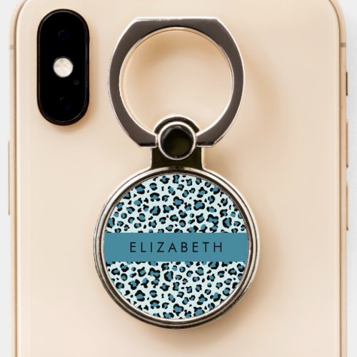 Leopard Print Spots Blue Leopard Your Name Phone Ring Stand