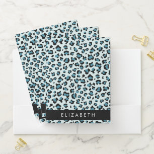 Leopard Print, Spots, Blue Leopard, Your Name Pocket Folder