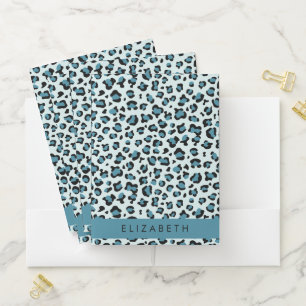 Leopard Print, Spots, Blue Leopard, Your Name Pocket Folder