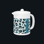 Leopard Print, Spots, Blue Leopard, Your Name Teapot<br><div class="desc">Elegant, stylish and sophisticated leopard pattern in blue color. Modern and trendy gift, perfect for the animal print lover in your life. Personalize by adding your name, nickname, monogram or initials.</div>