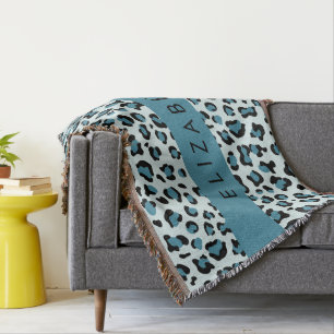 Leopard Print, Spots, Blue Leopard, Your Name Throw Blanket