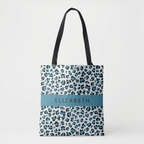 Leopard Print Spots Blue Leopard Your Name Tote Bag