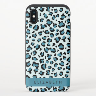 Leopard Print, Spots, Blue Leopard, Your Name iPhone X Slider Case