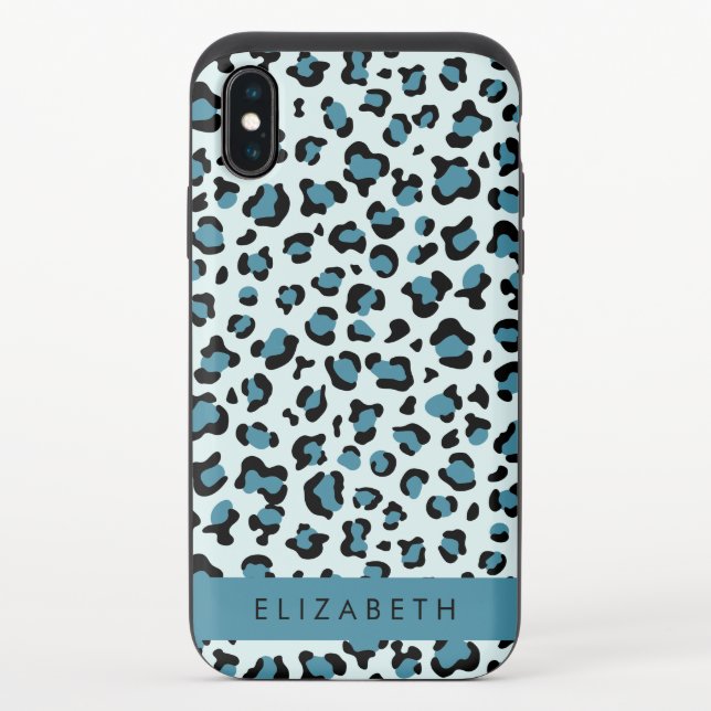 Leopard Print, Spots, Blue Leopard, Your Name Uncommon iPhone Case (Back)