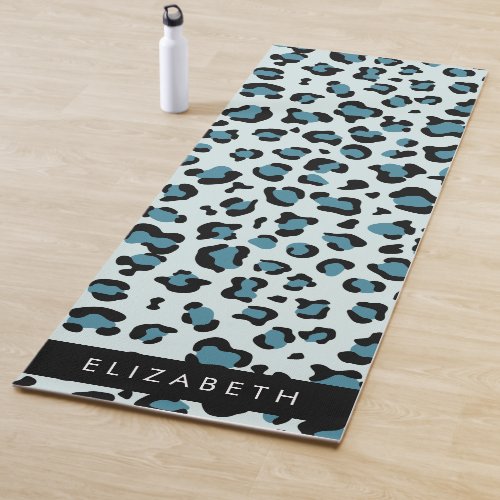 Leopard Print Spots Blue Leopard Your Name Yoga Mat