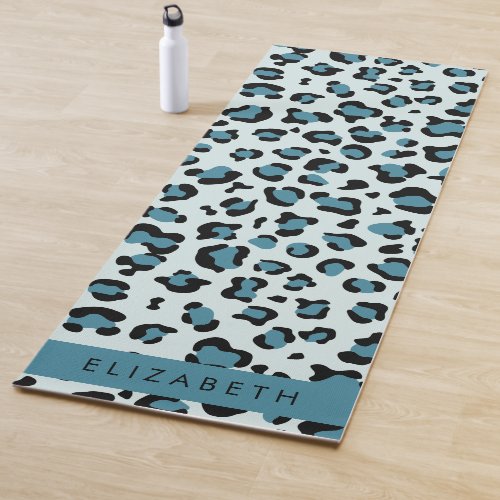 Leopard Print Spots Blue Leopard Your Name Yoga Mat