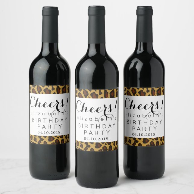 Leopard Print, Spots, Brown Leopard, Birthday Wine Label (Bottles)