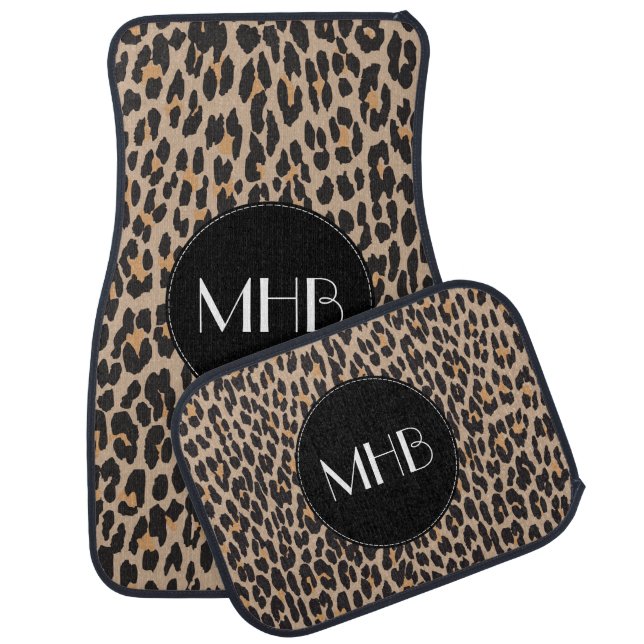 Leopard Print, Spots, Brown Leopard, Monogram Car Mat (Set)