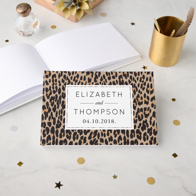 Leopard Print, Spots, Brown Leopard, Wedding Guest Book (Front Open)