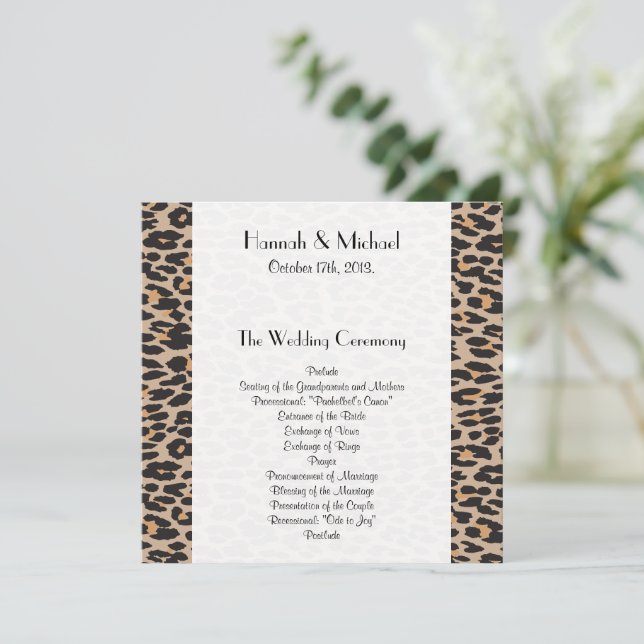 Leopard Print, Spots, Brown Leopard, Wedding Program (Standing Front)