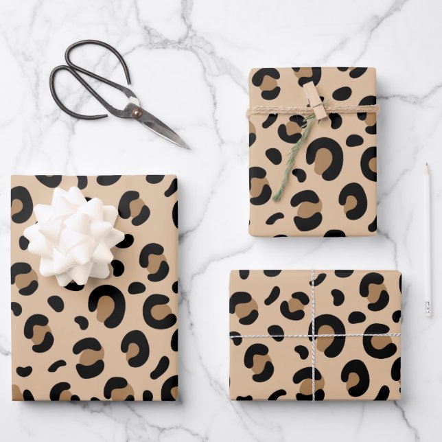 Leopard Print, Spots, Brown Leopard Wrapping Paper Sheets (Front)