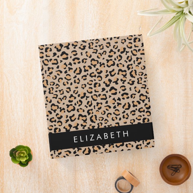 Leopard Print, Spots, Brown Leopard, Your Name 3 Ring Binder (In Situ)