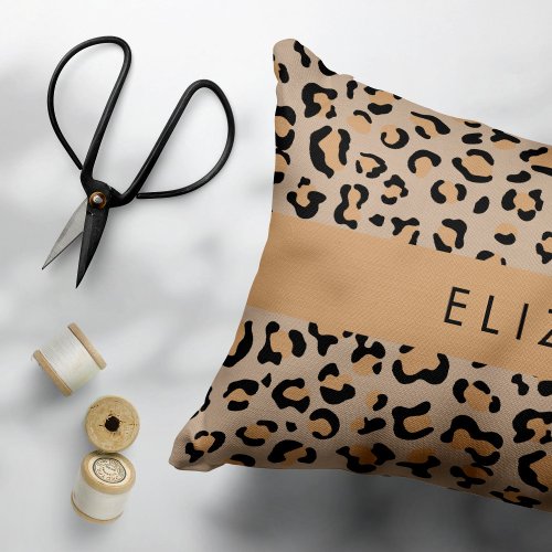 Leopard Print Spots Brown Leopard Your Name Accent Pillow