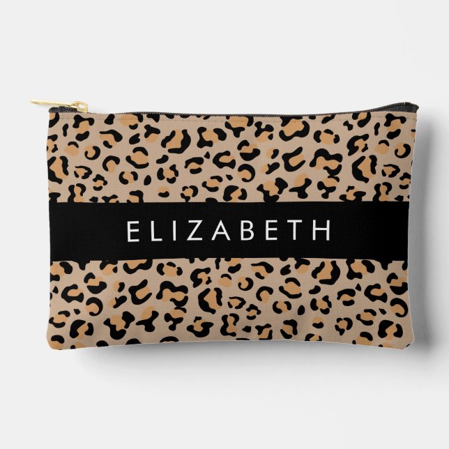 Leopard Print, Spots, Brown Leopard, Your Name Accessory Pouch (Front)