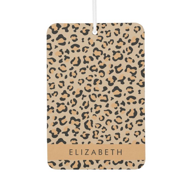 Leopard Print, Spots, Brown Leopard, Your Name Air Freshener (Front)