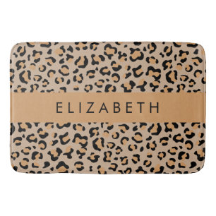 Leopard Print, Spots, Brown Leopard, Your Name Bath Mat