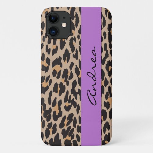 Leopard Print Spots Brown Leopard Your Name iPhone 11 Case