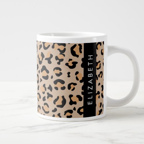 Leopard Print Spots Brown Leopard Your Name Giant Coffee Mug