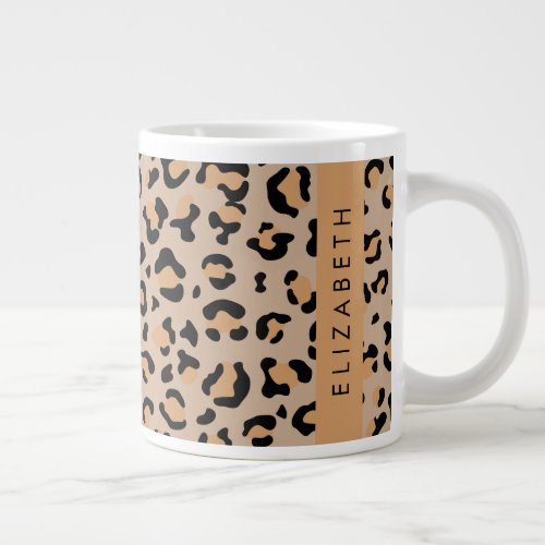 Leopard Print Spots Brown Leopard Your Name Giant Coffee Mug