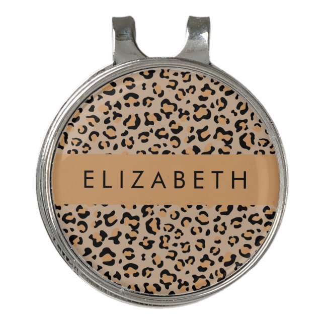 Leopard Print, Spots, Brown Leopard, Your Name Golf Hat Clip (Front)