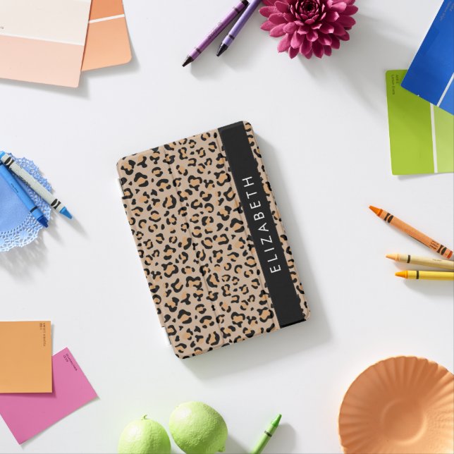 Leopard Print, Spots, Brown Leopard, Your Name iPad Mini Cover (In Situ)
