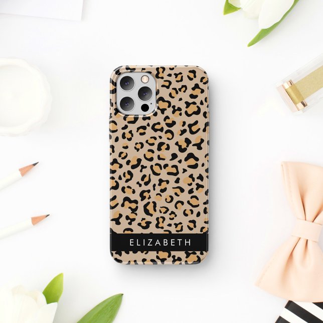 Leopard Print, Spots, Brown Leopard, Your Name iPhone Case (Creator Uploaded)