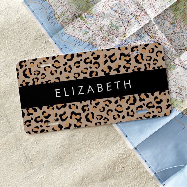 Leopard Print, Spots, Brown Leopard, Your Name License Plate (In Situ)