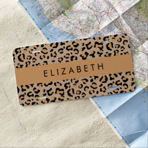 Leopard Print, Spots, Brown Leopard, Your Name License Plate