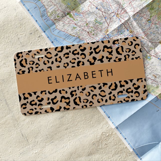 Leopard Print, Spots, Brown Leopard, Your Name License Plate (In Situ)