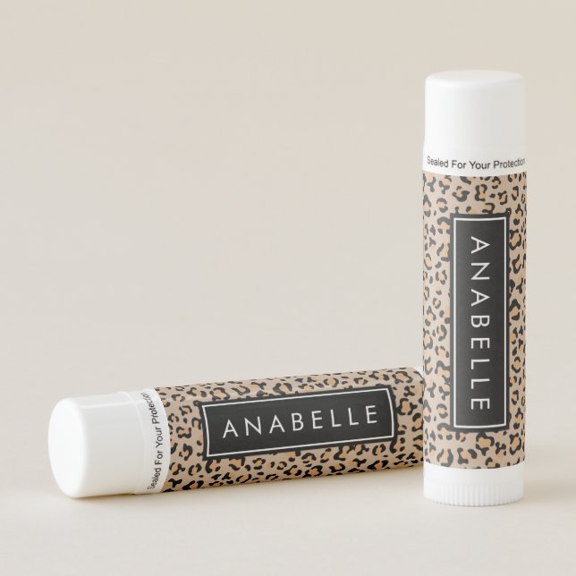 Leopard Print, Spots, Brown Leopard, Your Name Lip Balm (Front)