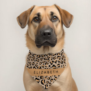 Leopard Print, Spots, Brown Leopard, Your Name Pet Bandana Collar