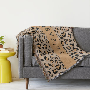 Leopard Print, Spots, Brown Leopard, Your Name Throw Blanket