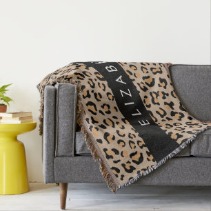Leopard Print, Spots, Brown Leopard, Your Name Throw Blanket