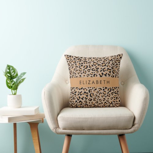Leopard Print Spots Brown Leopard Your Name Throw Pillow