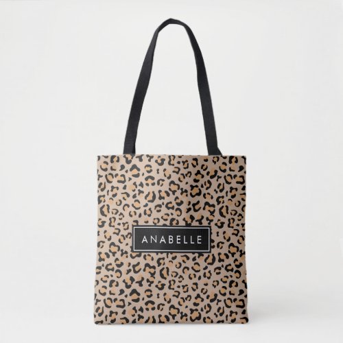 Leopard Print Spots Brown Leopard Your Name Tote Bag