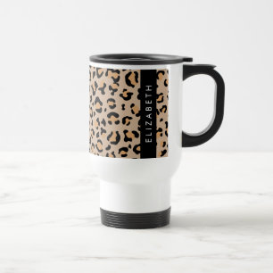 Leopard Print, Spots, Brown Leopard, Your Name Travel Mug