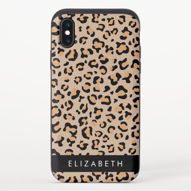 Leopard Print, Spots, Brown Leopard, Your Name Uncommon iPhone Case (Back)